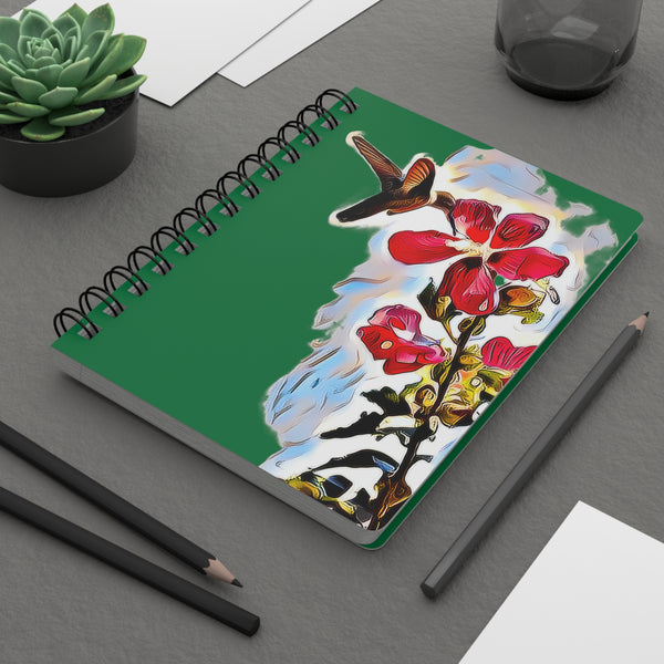 Hummingbird Red Rosa Green Spiral Bound Journal