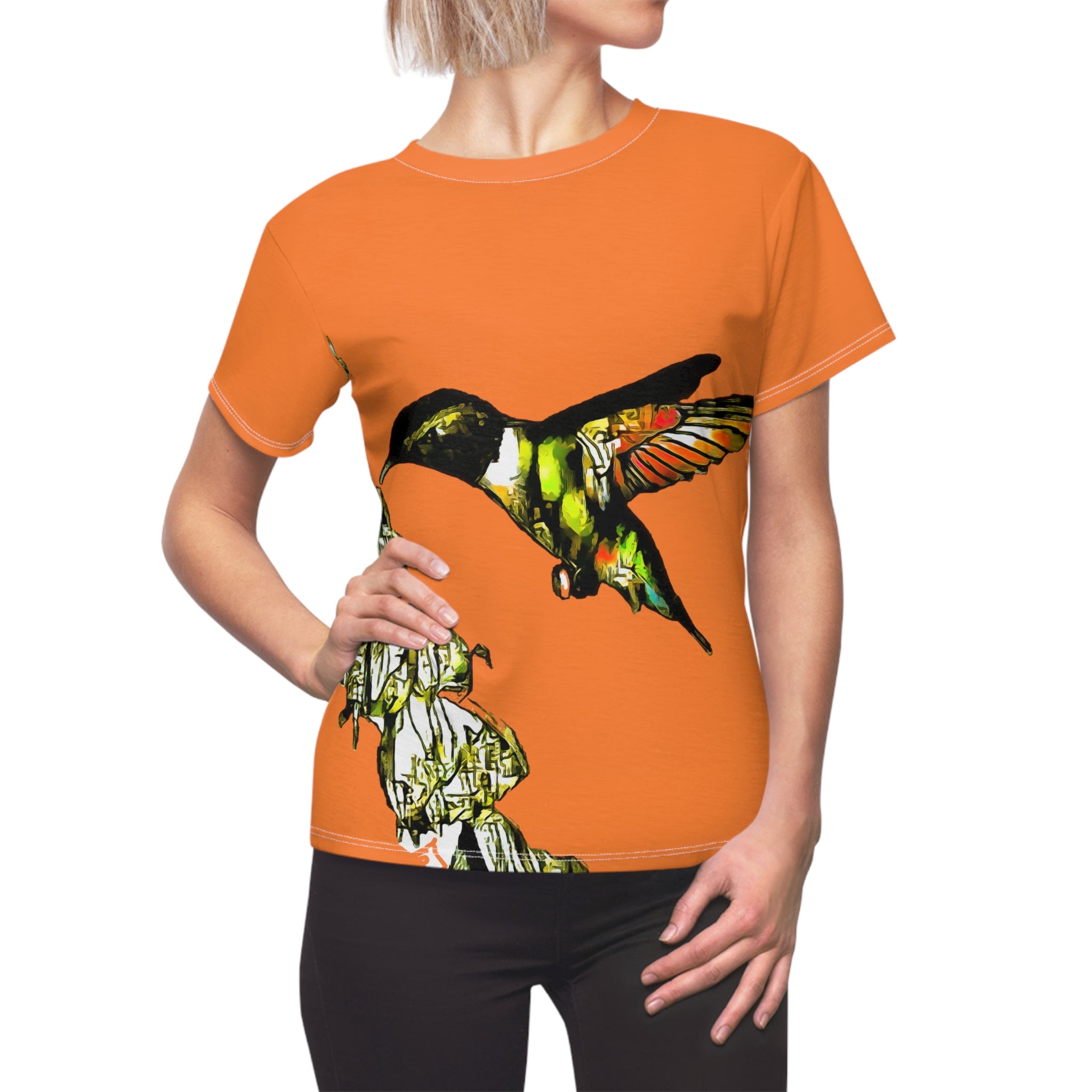 Women's Cut & Sew Hummingbird Stick Orange Tee (AOP 1)