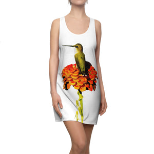 Hummingbird Orange Platform White Women's Cut & Sew Racerback Dress (AOP)