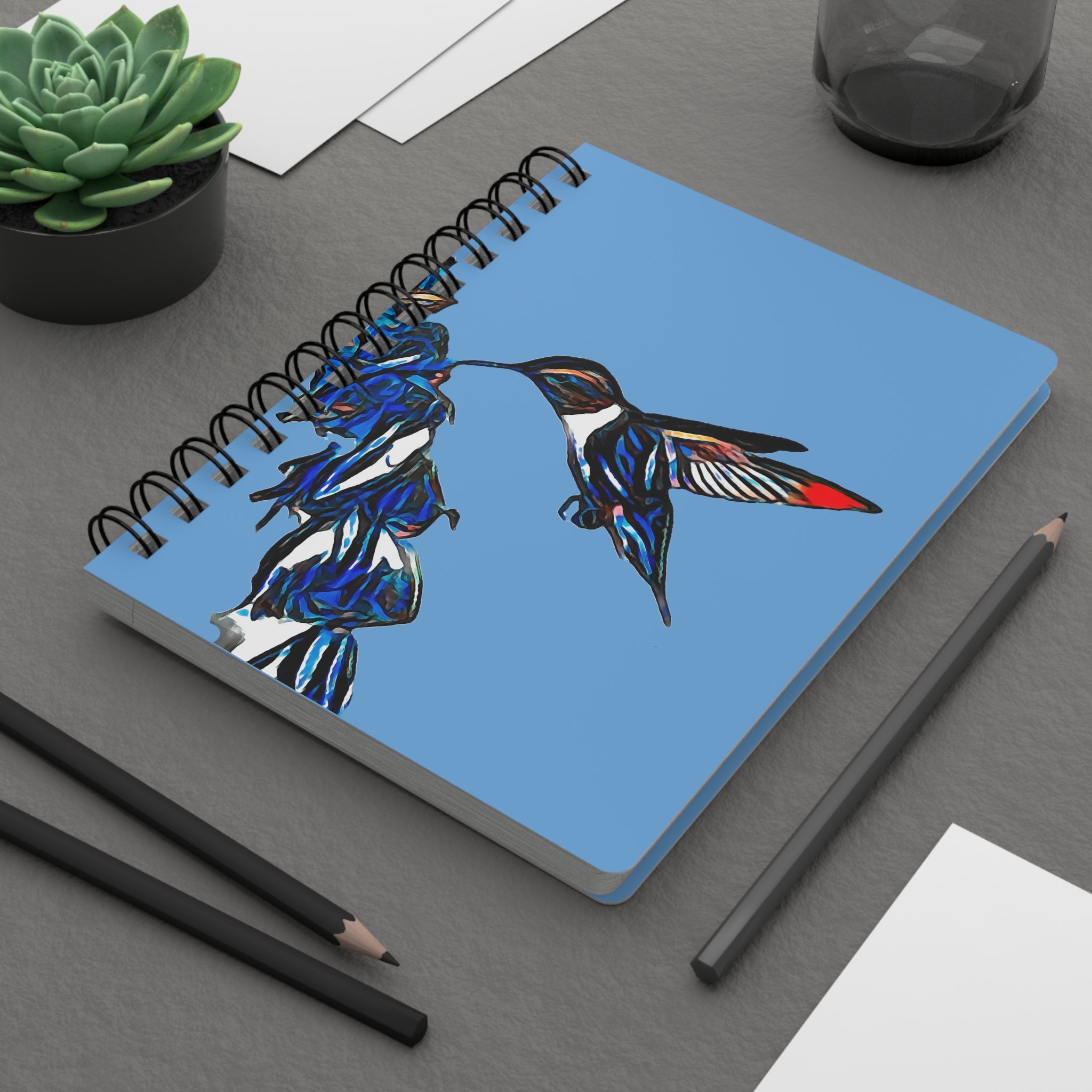 Hummingbird Blue Stick Light Blue Spiral Bound Journal