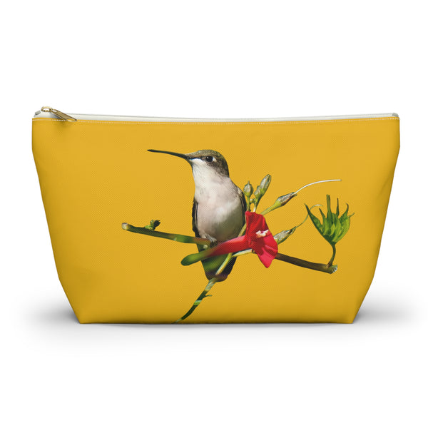 Hummingbird Red Bloom Yellow Accessory Pouch w T-bottom