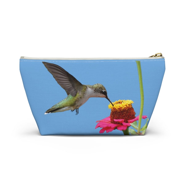 Hummingbird Zinnia Sip Light Blue Accessory Pouch w T-bottom