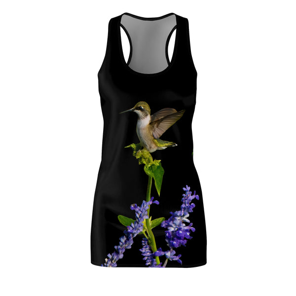 Hummingbird Lookout Black Women's Cut & Sew Racerback Dress (AOP)