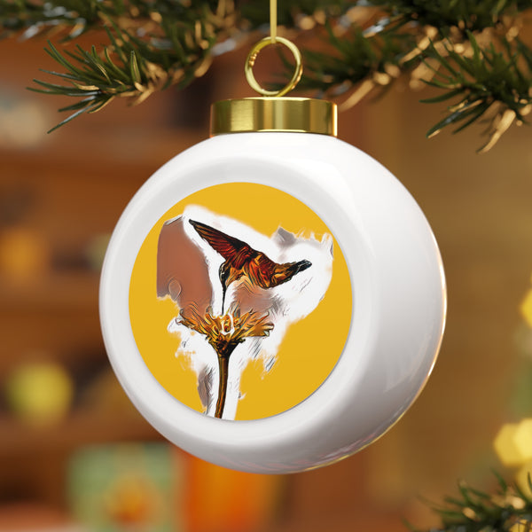 Hummingbird Flame Yellow Ball Ornament