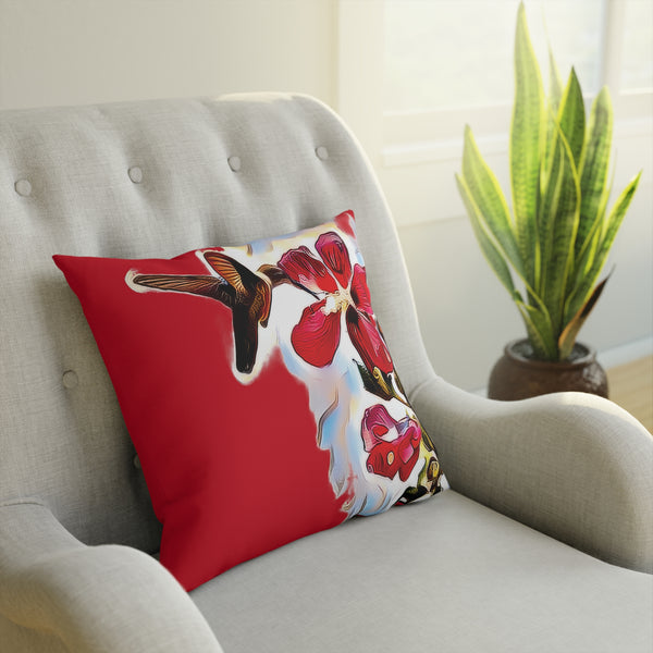 Hummingbird Red Rosa Red Cushion