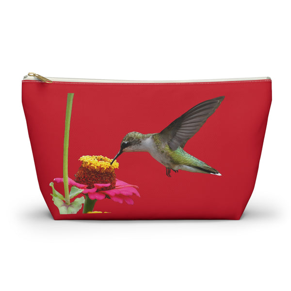 Hummingbird Zinnia Sip Red Accessory Pouch w T-bottom
