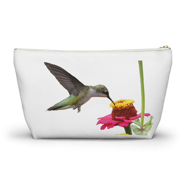 Hummingbird Zinnia Sip White Accessory Pouch w T-bottom