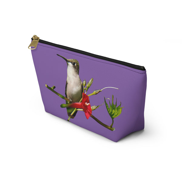 Hummingbird Red Bloom Day Purple Accessory Pouch w T-bottom