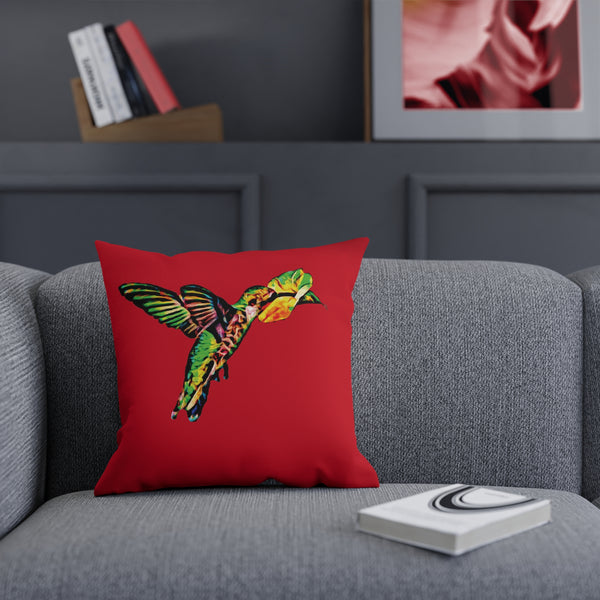 Hummingbird Emerald Sip Red Cushion