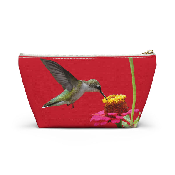 Hummingbird Zinnia Sip Red Accessory Pouch w T-bottom