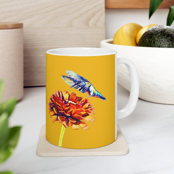 Hummingbird Wings Ceramic Yellow Mug 11oz