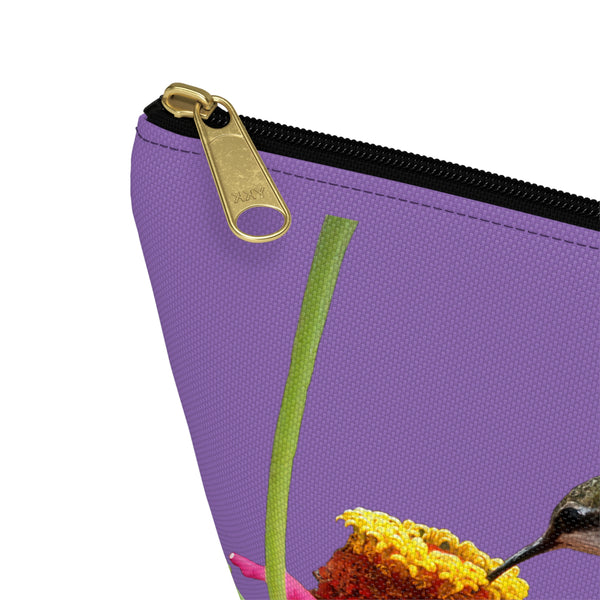 Hummingbird Zinnia Sip Day Purple Accessory Pouch w T-bottom