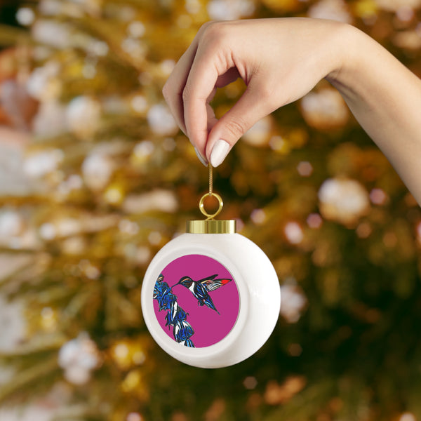 Hummingbird Blue Stick Neat Pink Ball Ornament