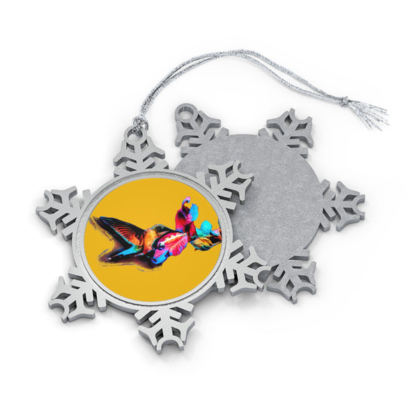 Hummingbird Landing Pewter Yellow Snowflake Ornament