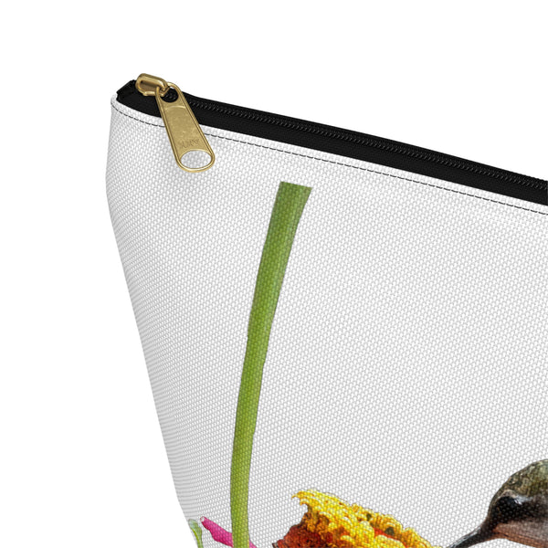 Hummingbird Zinnia Sip White Accessory Pouch w T-bottom