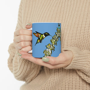 Hummingbird Stick Light Blue Ceramic Mug 11oz