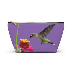 Hummingbird Zinnia Sip Day Purple Accessory Pouch w T-bottom