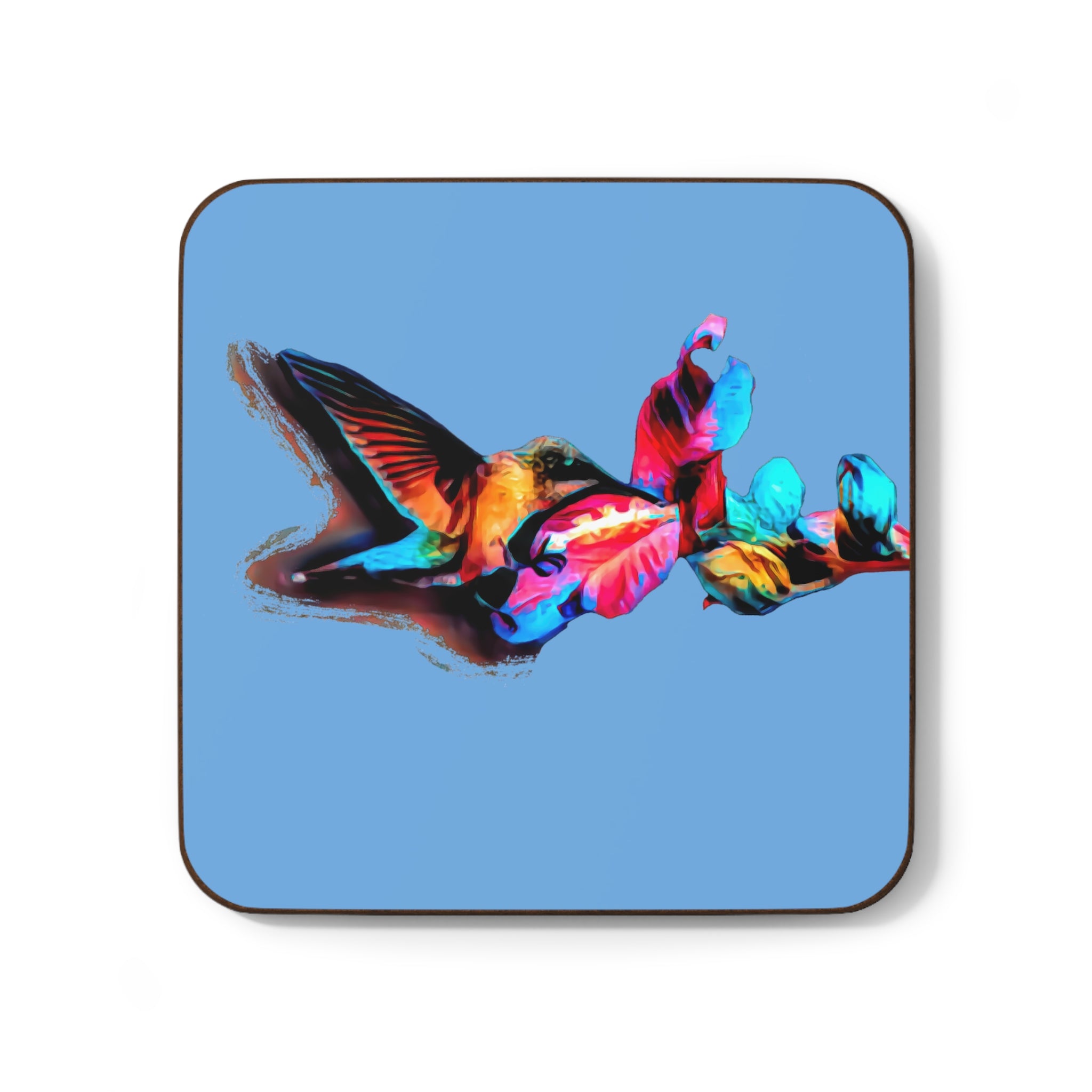 Hummingbird Landing Light Blue Hardboard Back Coaster