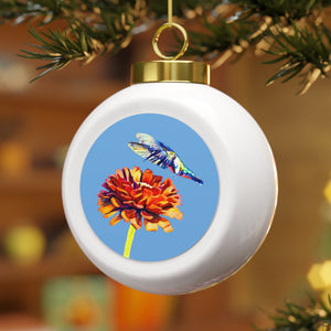 Hummingbird Wings Up Light Blue Ball Ornament