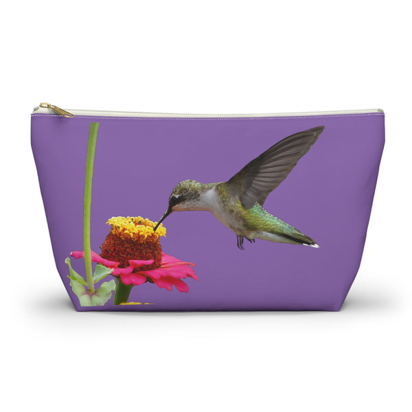 Hummingbird Zinnia Sip Day Purple Accessory Pouch w T-bottom