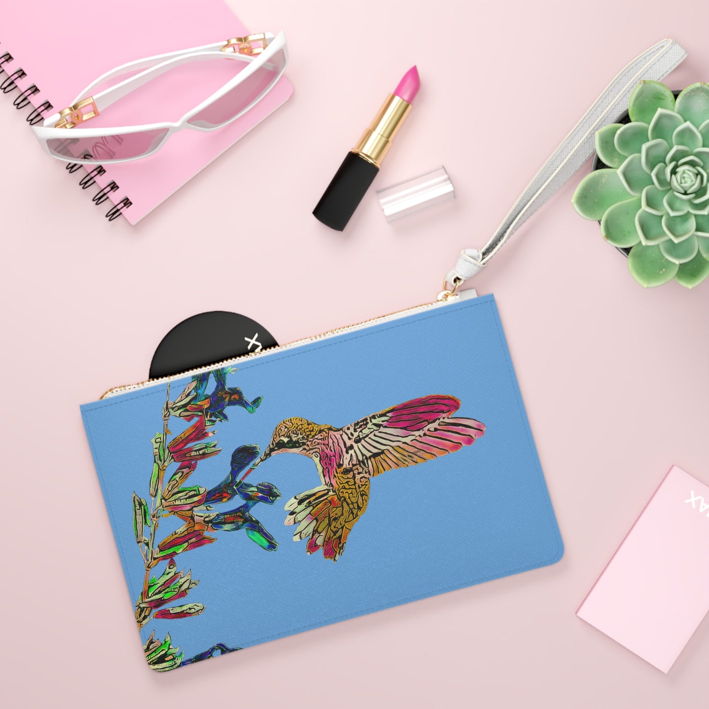 Hummingbird Twist Light Blue Clutch Bag