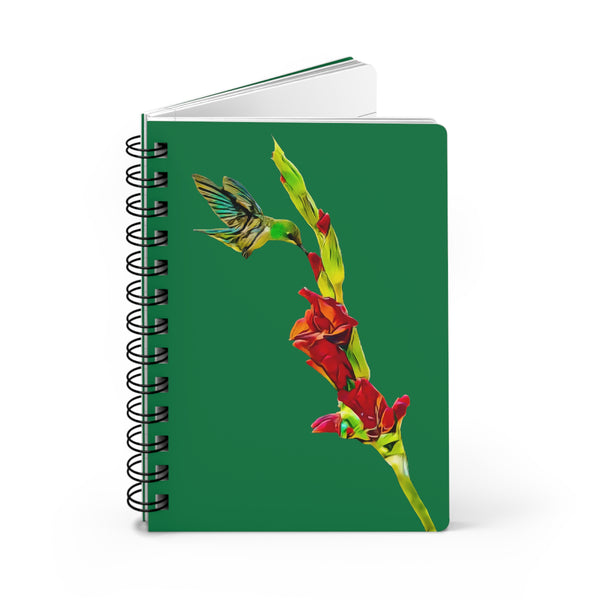 Hummingbird Gladiolus Standing Green Spiral Bound Journal