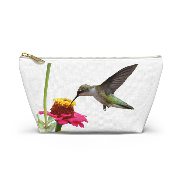 Hummingbird Zinnia Sip White Accessory Pouch w T-bottom