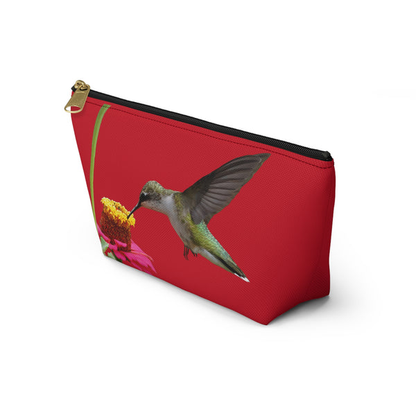 Hummingbird Zinnia Sip Red Accessory Pouch w T-bottom