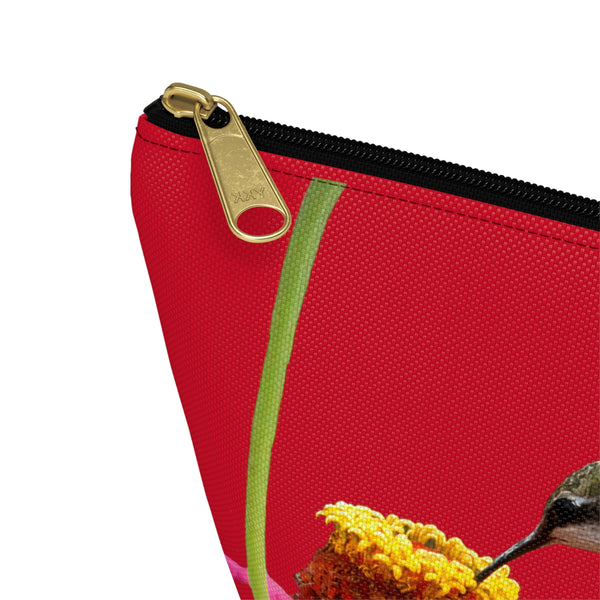 Hummingbird Zinnia Sip Red Accessory Pouch w T-bottom