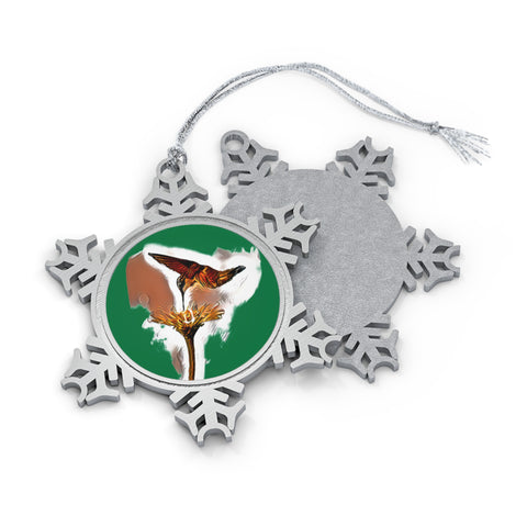 Hummingbird Flame Pewter Green Snowflake Ornament
