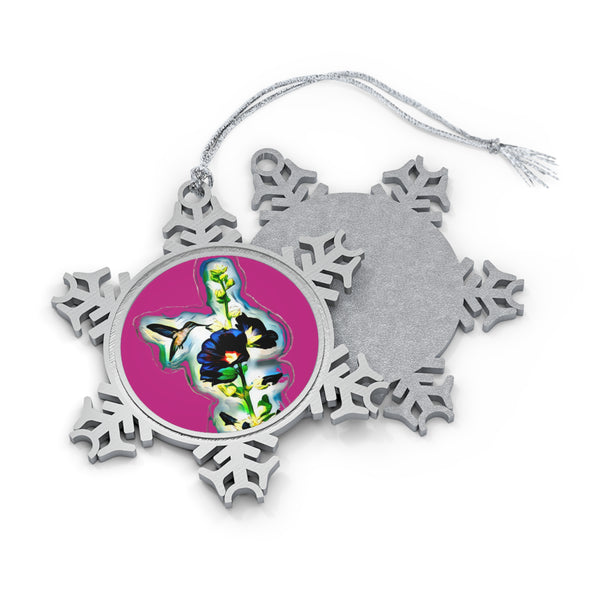 Hummingbird Standing Pewter Neat Pink Snowflake Ornament