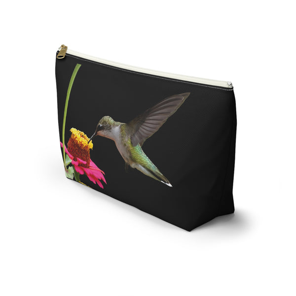 Hummingbird Zinnia Sip Black Accessory Pouch w T-bottom