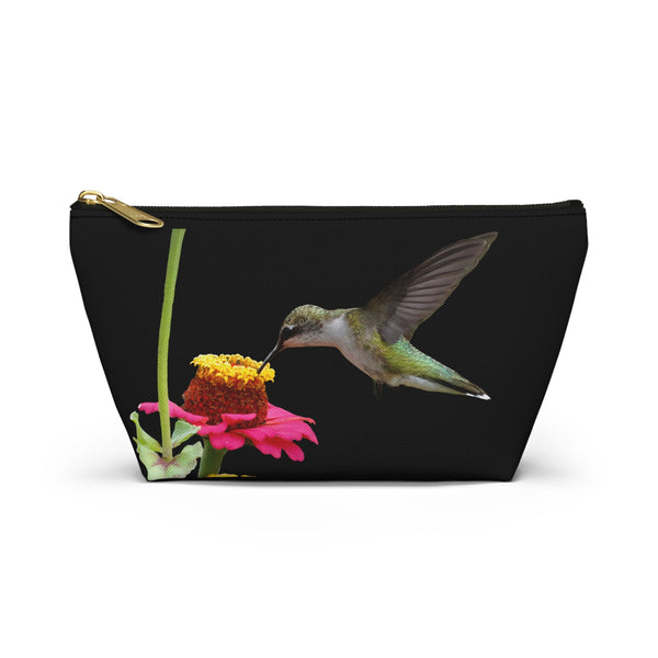 Hummingbird Zinnia Sip Black Accessory Pouch w T-bottom