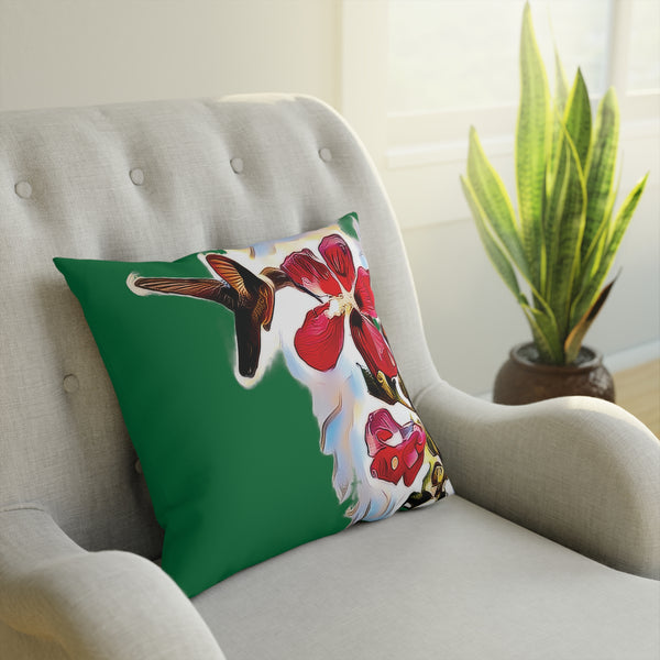 Hummingbird Red Rosa Green Cushion