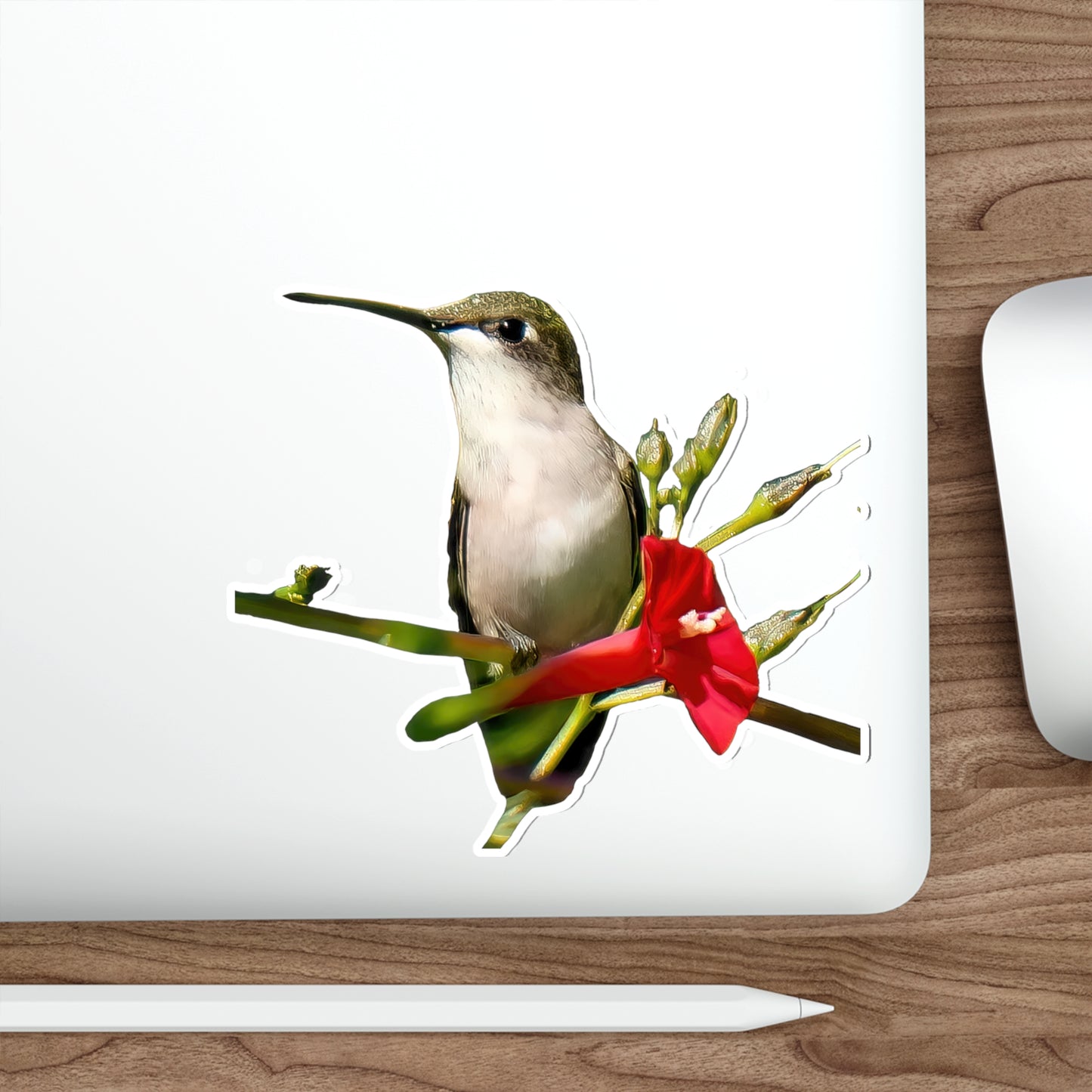 Hummingbird Red Bloom Die-Cut Stickers
