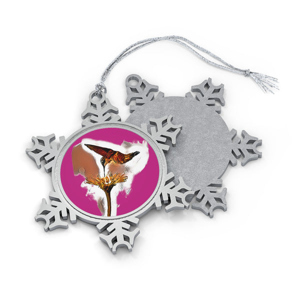 Hummingbird Flame Pewter Neat Pink Snowflake Ornament 1