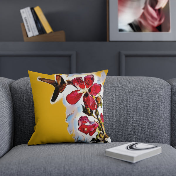 Hummingbird Red Rosa Yellow Cushion