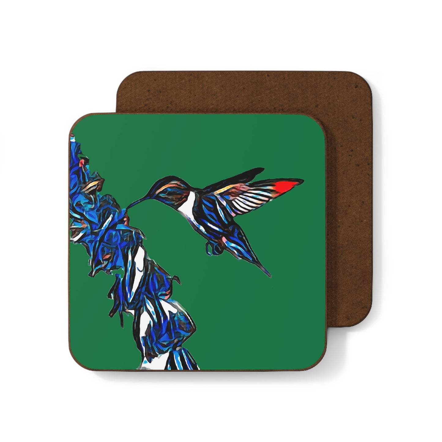 Hummingbird Blue Stick Yellow Hardboard Back Coaster