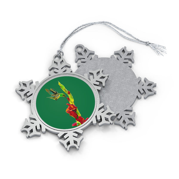 Hummingbird Gladiolus Pewter Green Snowflake Ornament