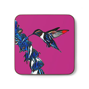 Hummingbird Blue Stick Neat Pink Hardboard Back Coaster