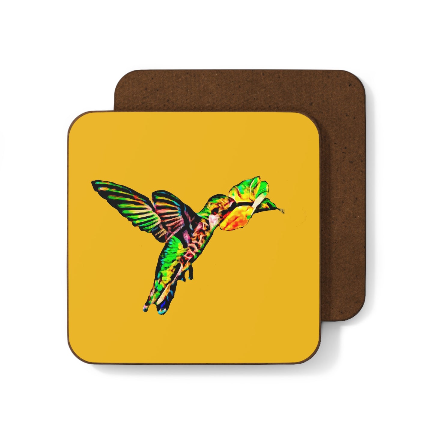 Hummingbird Emerald Sip YellowHardboard Back Coaster