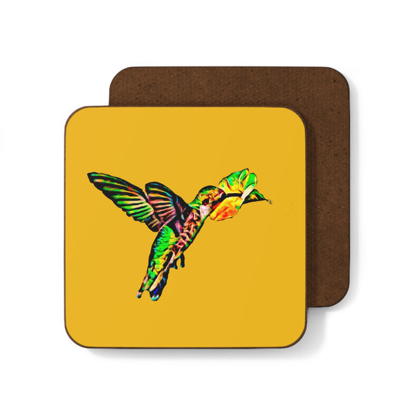 Hummingbird Emerald Sip YellowHardboard Back Coaster