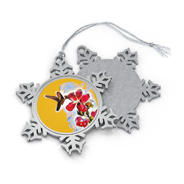 Hummingbird Red Rosa Pewter Yellow Snowflake Ornament