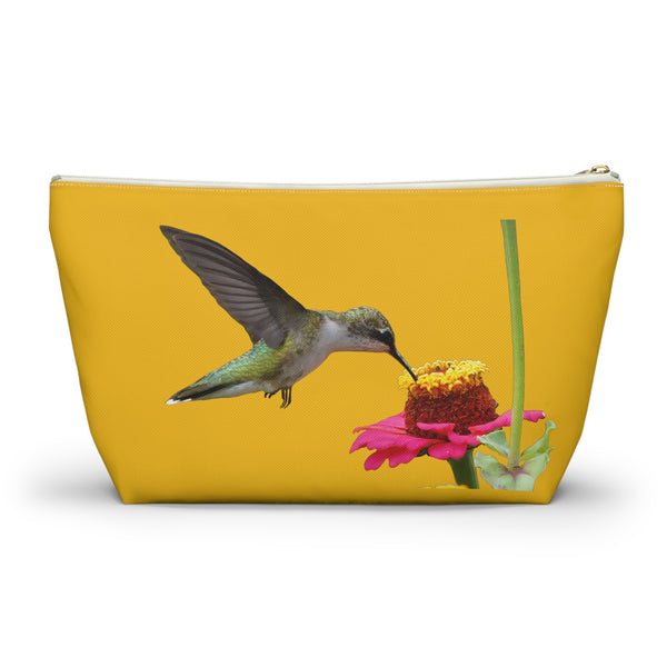 Hummingbird Zinnia Sip Yellow Accessory Pouch w T-bottom