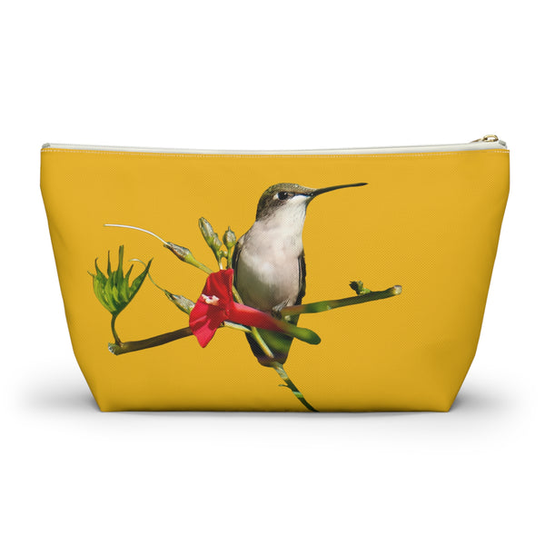 Hummingbird Red Bloom Yellow Accessory Pouch w T-bottom