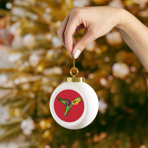 Hummingbird Emerald Sip Red Ornament