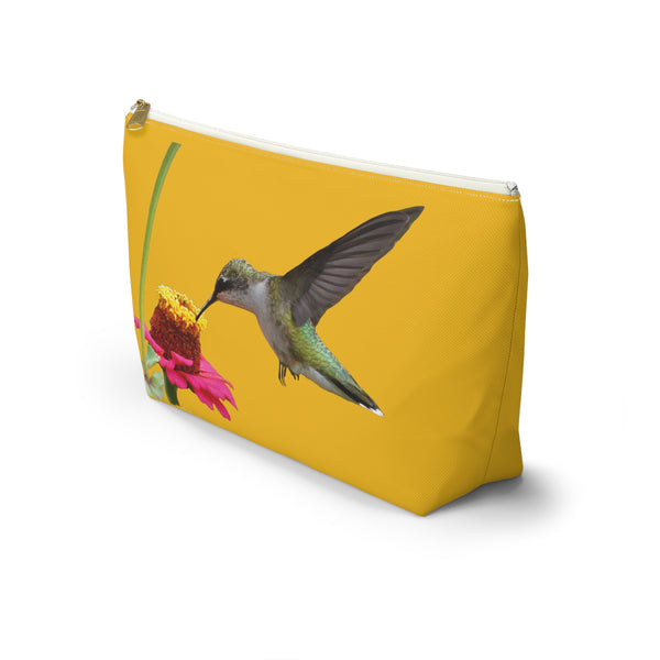 Hummingbird Zinnia Sip Yellow Accessory Pouch w T-bottom