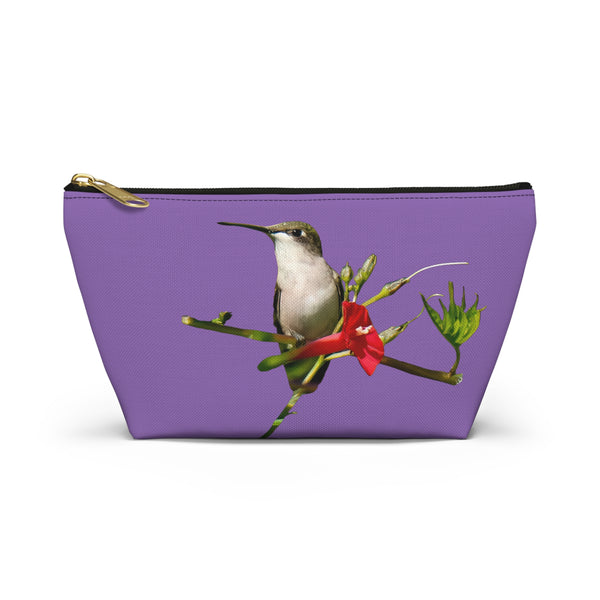 Hummingbird Red Bloom Day Purple Accessory Pouch w T-bottom