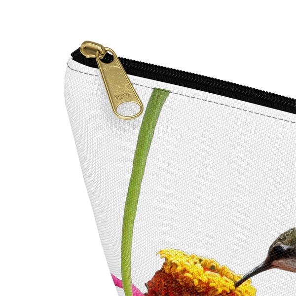 Hummingbird Zinnia Sip White Accessory Pouch w T-bottom