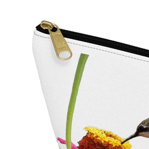 Hummingbird Zinnia Sip White Accessory Pouch w T-bottom